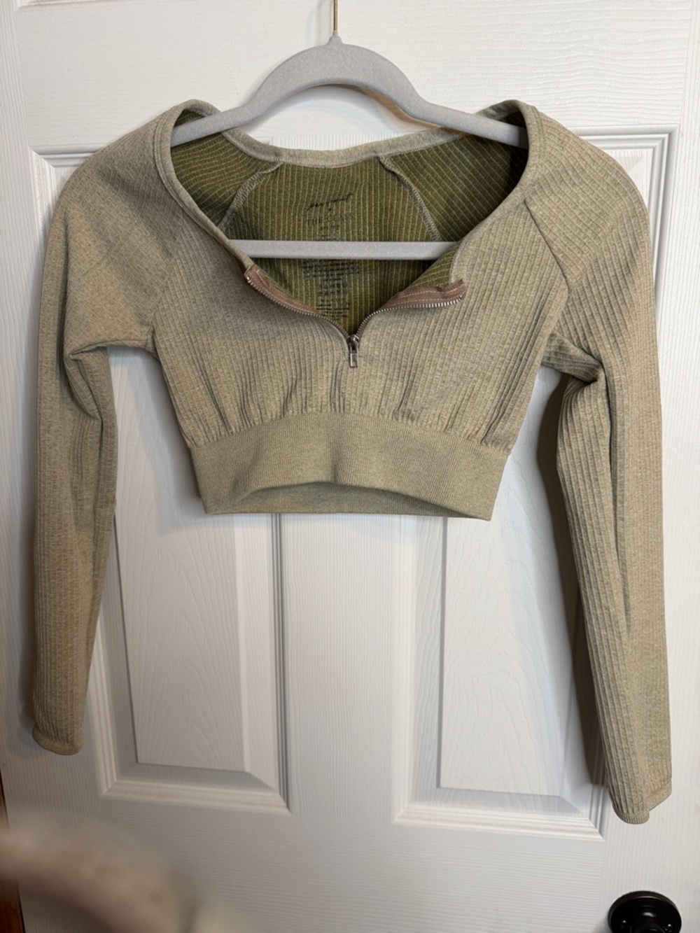 FP Movement by Free People Cropped Ribbed Half-Zip Top - Sage